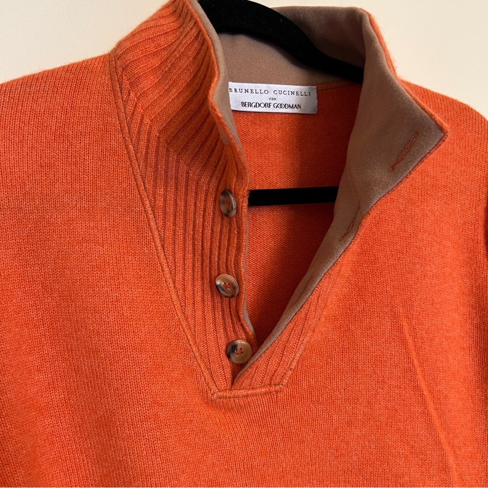 Brunello Cucinelli Cashmere Orange Zip-Up Sweater